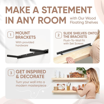 Homeforia 30 inch Wood Floating Shelves, High End Solid Natural Wood 30inch Floating Shelf for