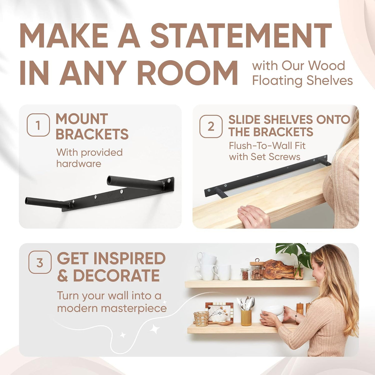 Homeforia 36 inch Wood Floating Shelves, High End Solid Natural Wood 36inch Large Floating Shelf