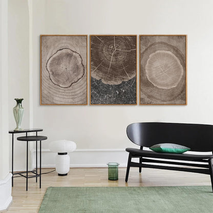 SIGNINART Beige Tree Ring Framed Canvas Wall Art Set, Abstract Black and White Rustic Wood Wall