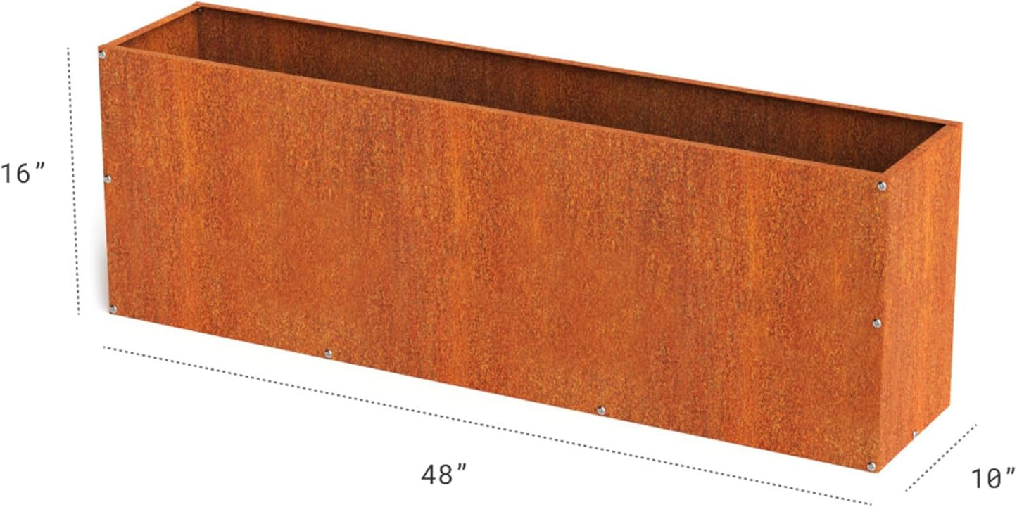 DIY CARTEL Corten Steel Rectangular Outdoor Planter Box, Rustic & Modern Farmhouse Design, Large