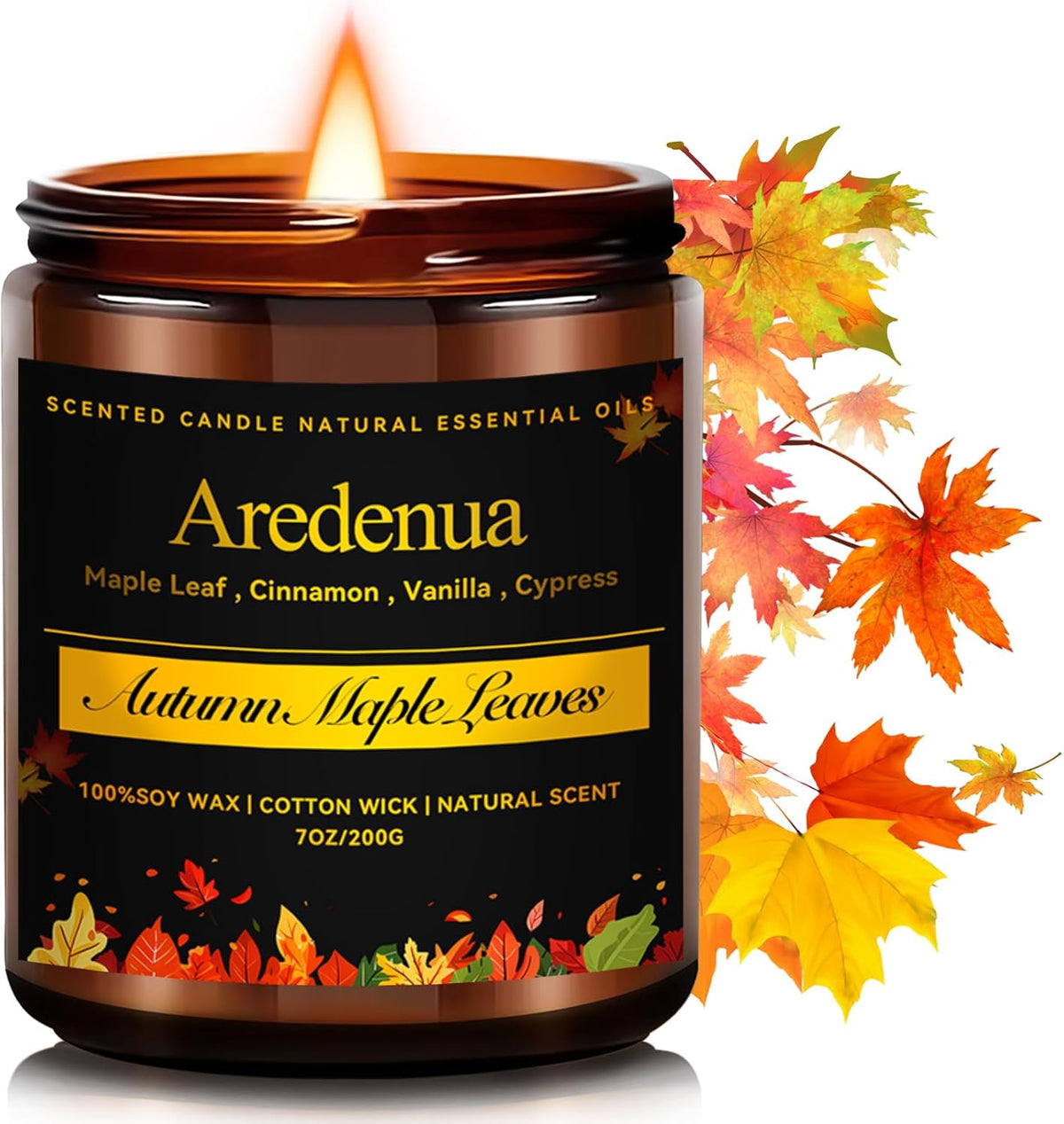 Fall Candle - Autumn Leaves Candle | Autumn Scented Candles for Home, 7oz Autumn Soy Candles for