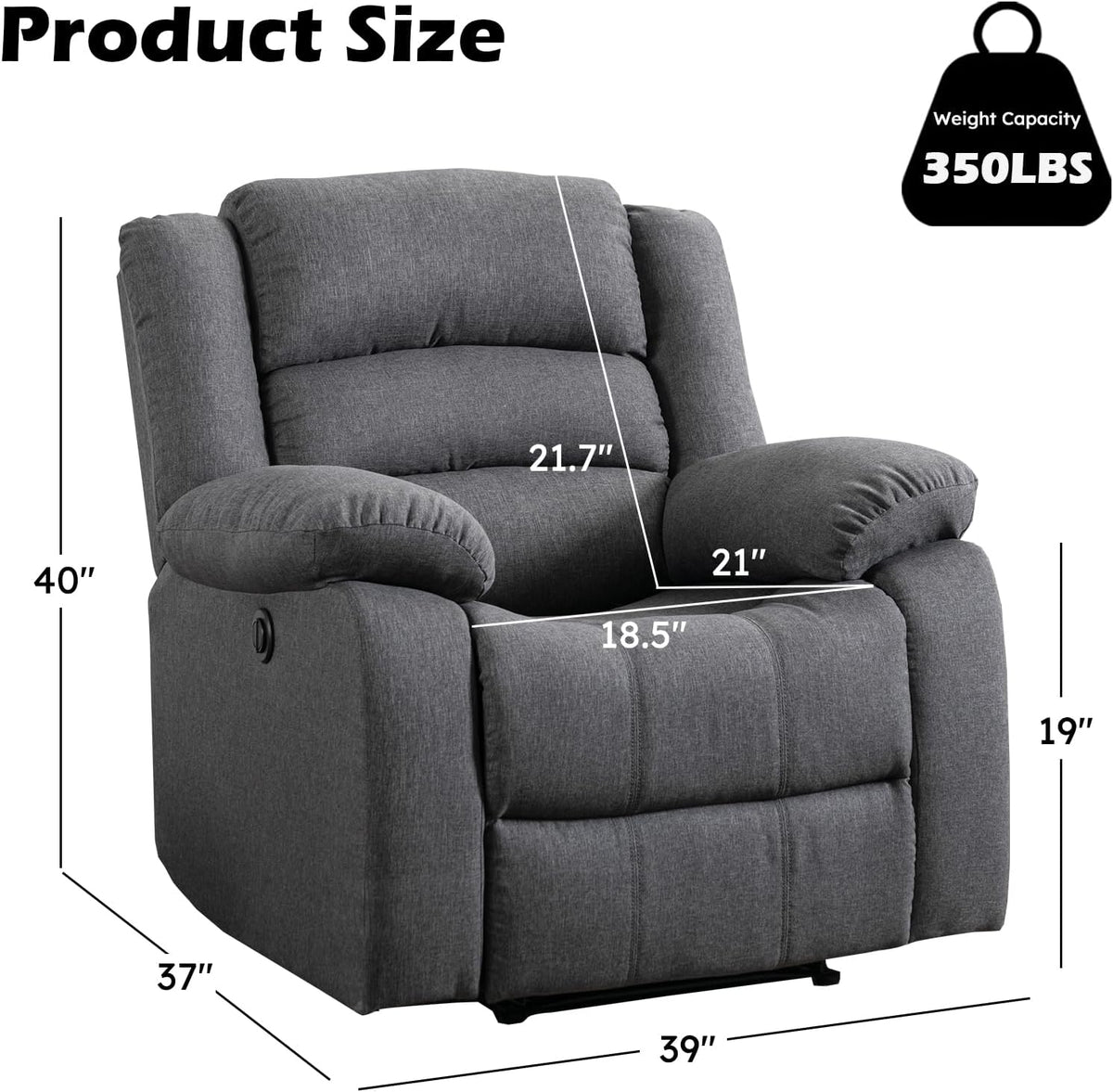 EBELLO Classic Power Recliner Chair, Oversized Electric Reclining Chair with Overstuffed Cushion