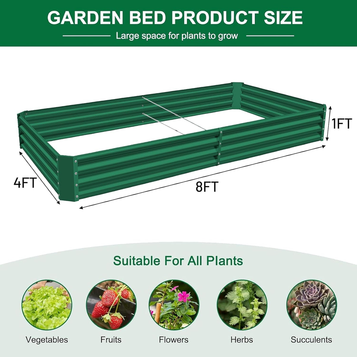 Land Guard 2 Pack 8×4×1ft Galvanized Metal Raised Garden Bed, Metal Planter Kit Box Outdoor for