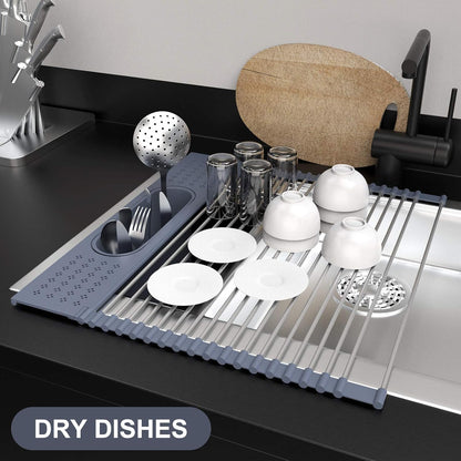 LEMIKKLE Roll Up Dish Drying Rack 17.5" x 15.2" Over The Sink Dish Drying Rack, Multi-Purpose