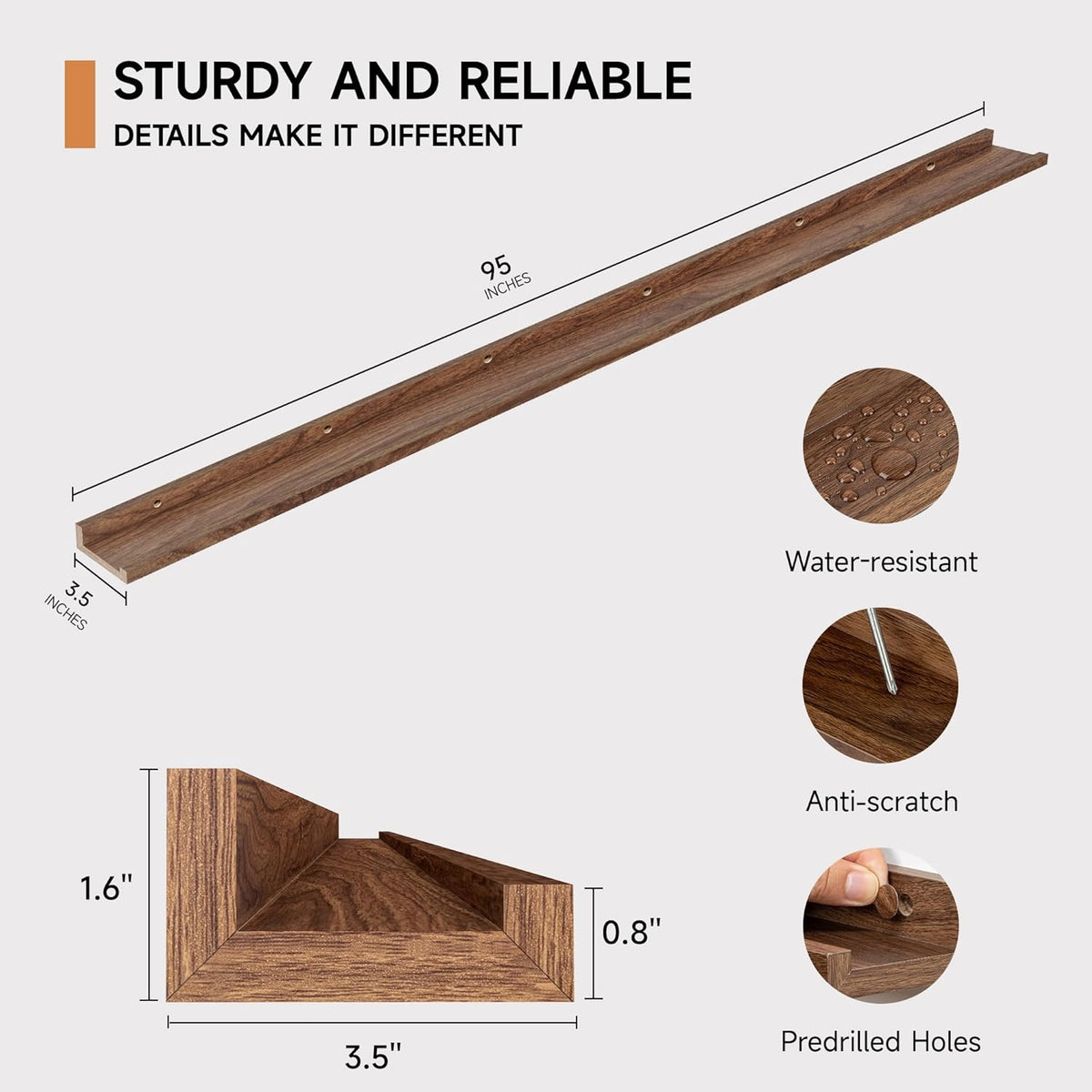 Floating Picture Ledge Shelves for Wall Set of 2, 95 Inches Picture Ledge Shelf with Long Large