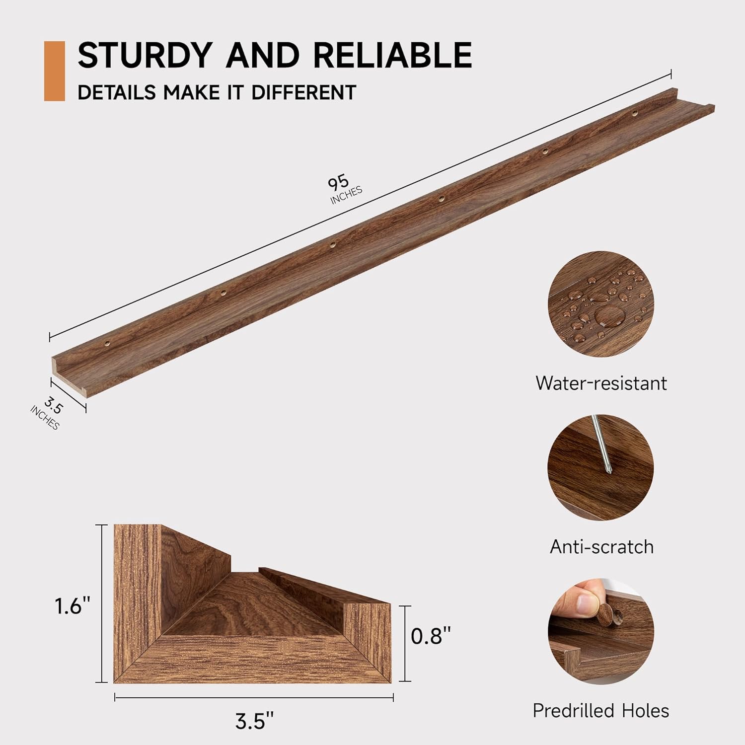 Floating Picture Ledge Shelves for Wall Set of 2, 95 Inches Picture Ledge Shelf with Long Large