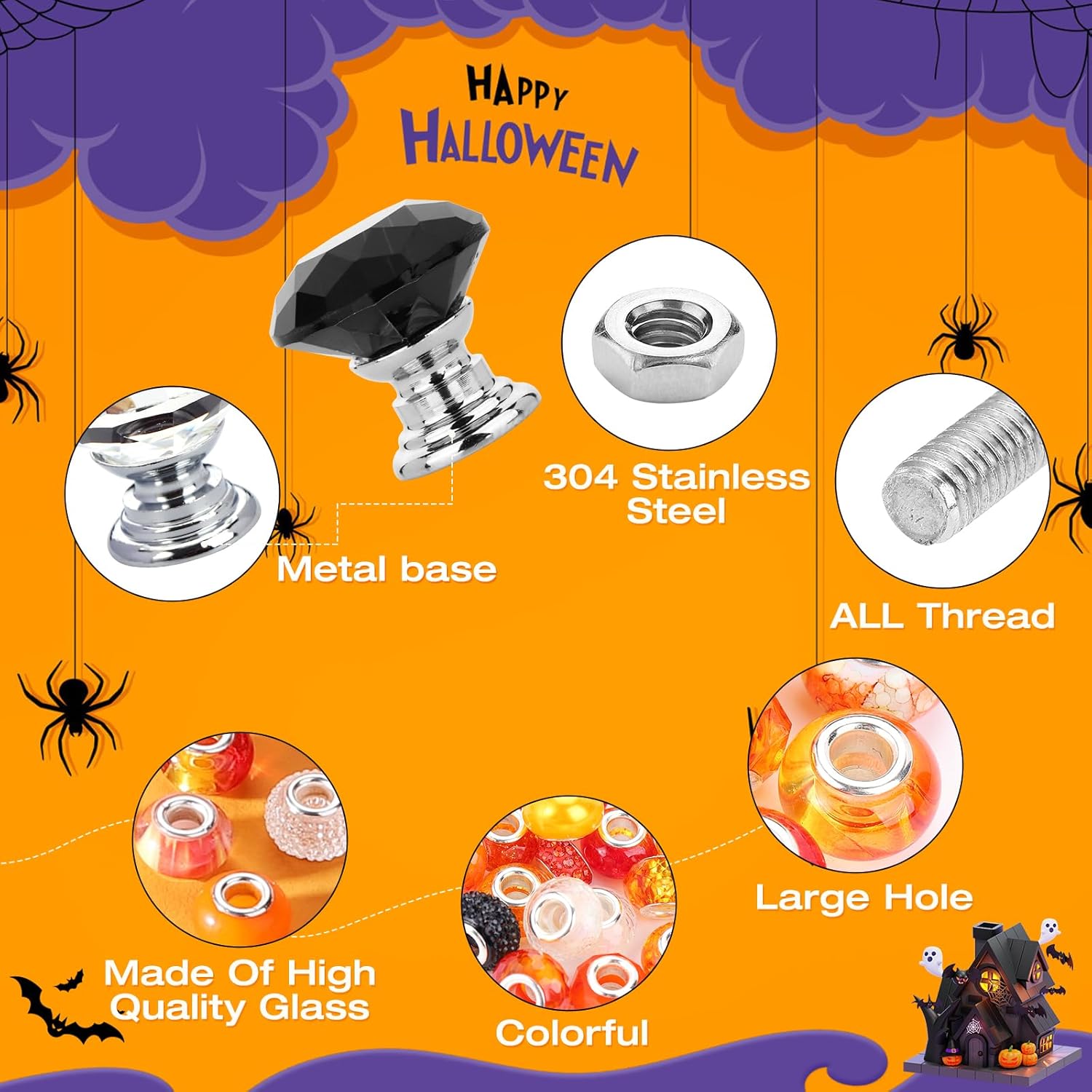 358PCS Halloween Beaded Garden Stakes, DIY Halloween Fairy Wand Garden Stake Decorative Kit with 12