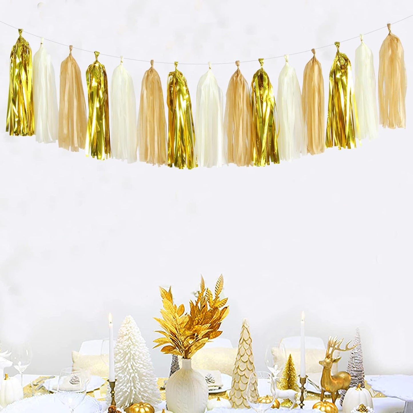 White Gold Champagne Party-Decorations Tassel-Garland -15pcs Christmas Wedding Engagement Tassels