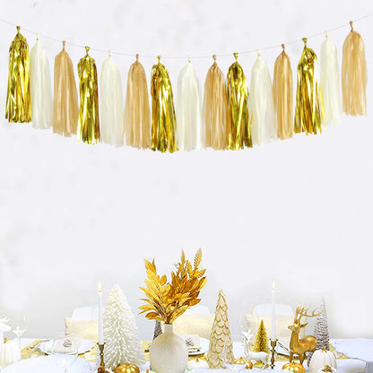 White Gold Champagne Party-Decorations Tassel-Garland -15pcs Christmas Wedding Engagement Tassels