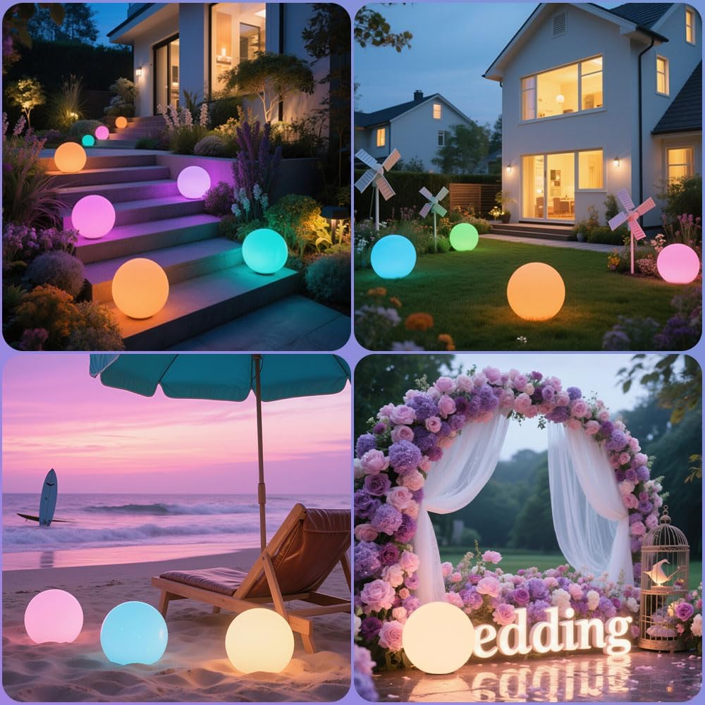 10-in Solar Globe Light, Solar Garden Ball Light Outdoor w/Remote, 16 RGB Color 4 Modes Glowing