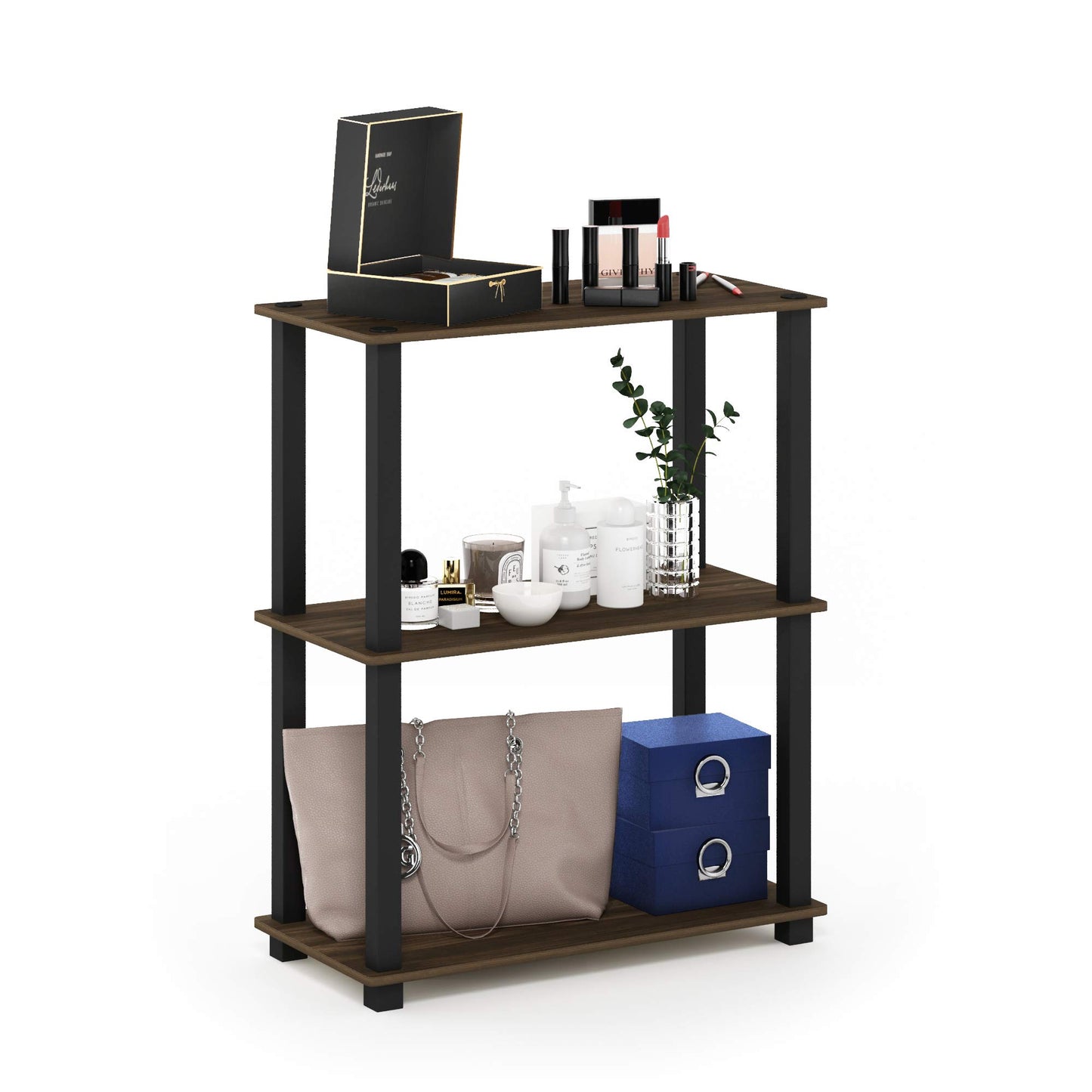 Furinno TURN-S-TUBE Storage Shelves, 3-Tier Book Shelf, Corner Shelf, Toolless Open Shelves, for