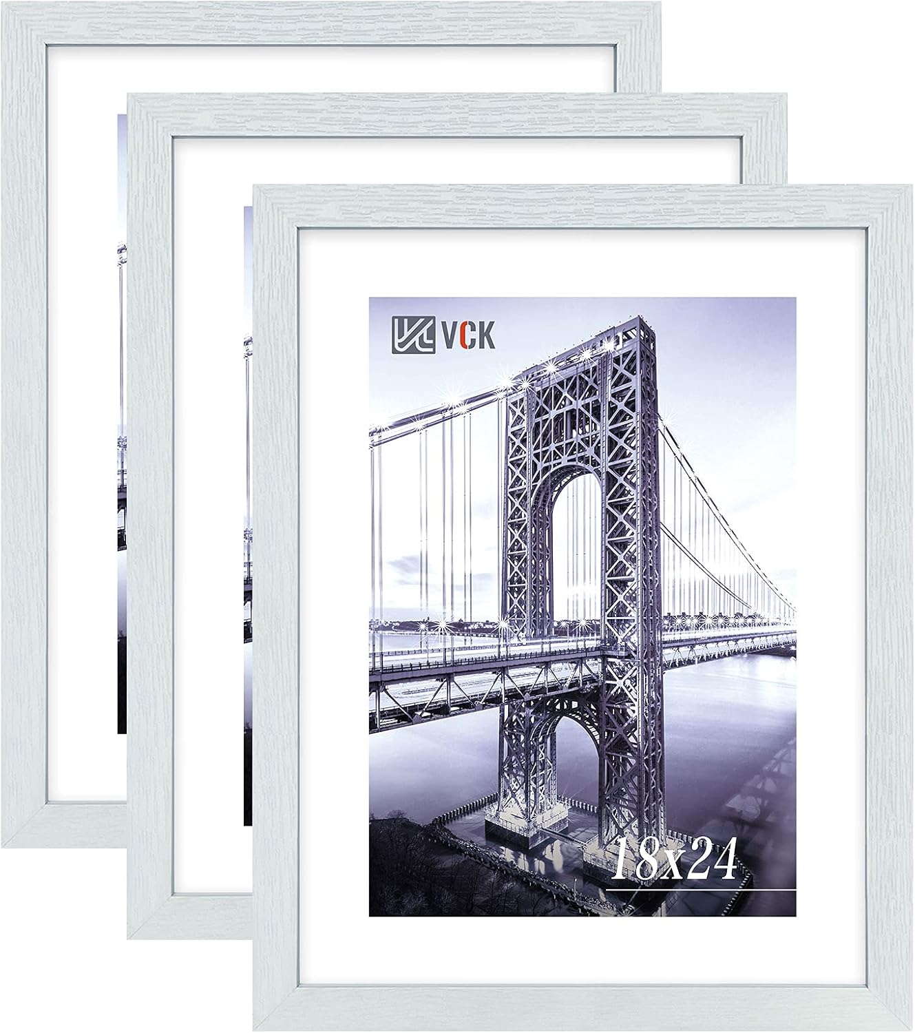 VCK 18x24 Poster Frames 3 Pack White MDF Wood and Polished Plexiglass Frame,Display Pictures in