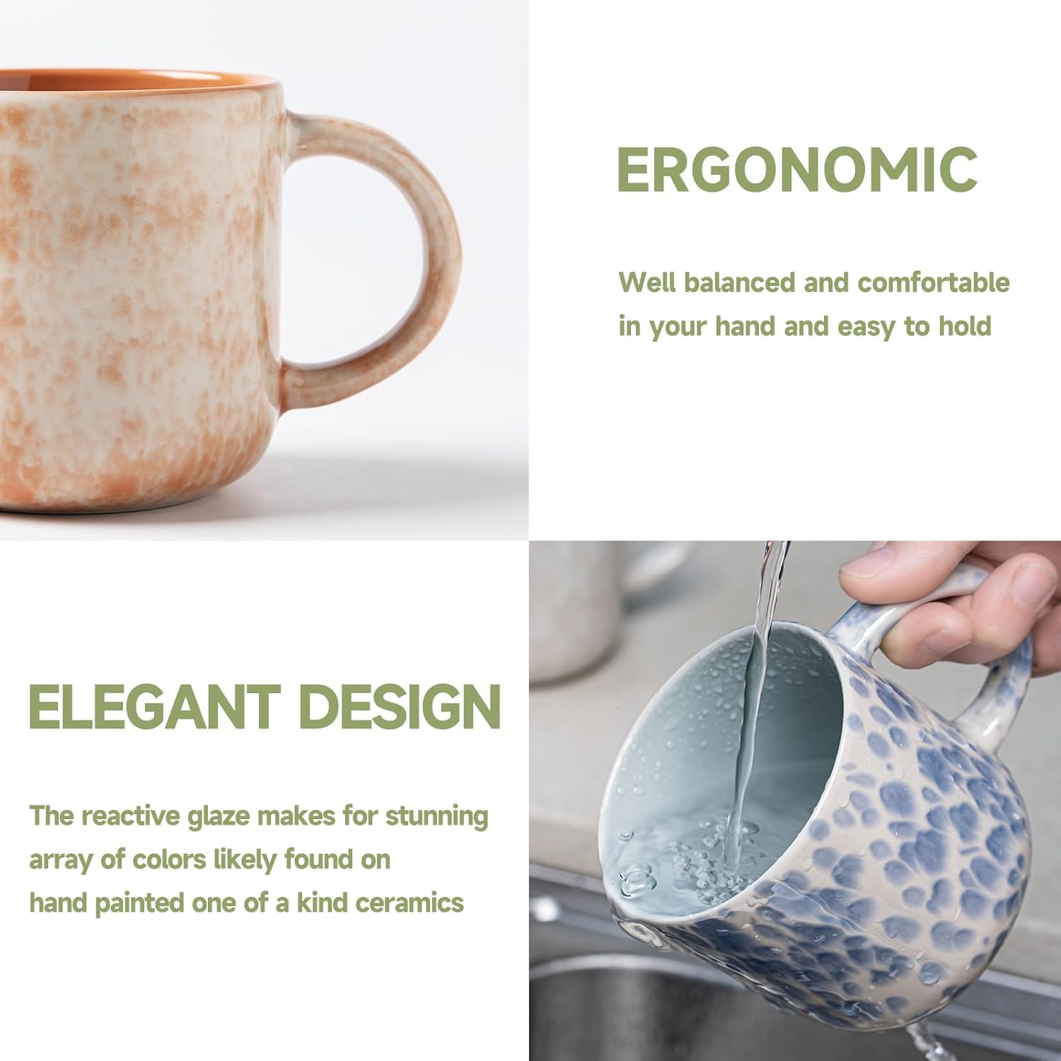 12 OZ Coffee Mugs Set of 4, Modern Ceramic Coffee Mugs Set with handle for