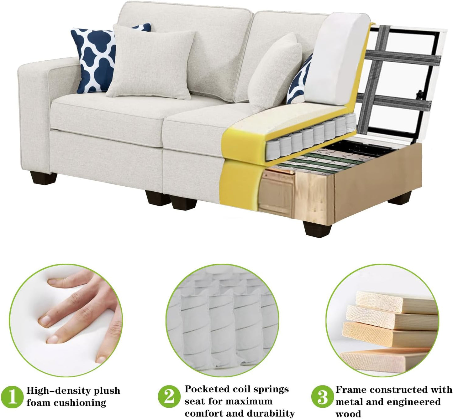 L Lengend Vansen Modular Sectional Sofa U Shaped Couch with Ottoman Modern Reversible Corner