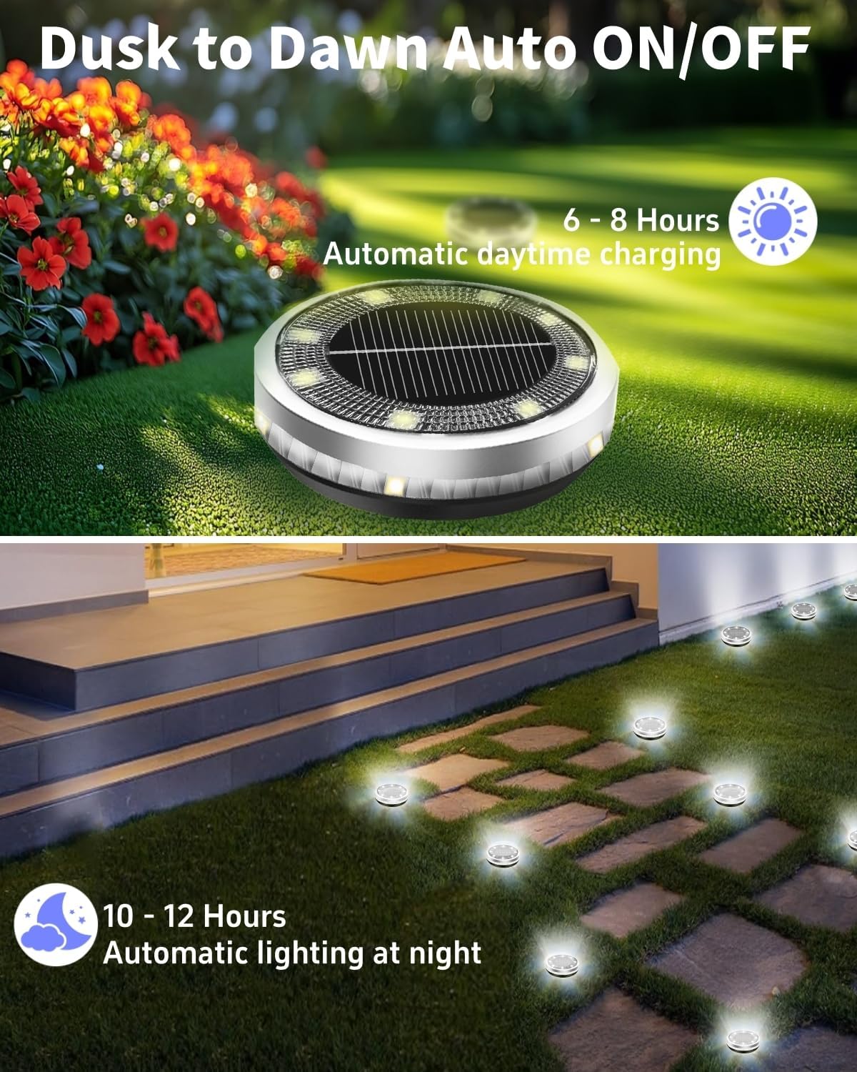 Solar Ground Lights Outdoor 2 Pack Waterproof, Upgraded Solar Garden Lights with 4 Side Light
