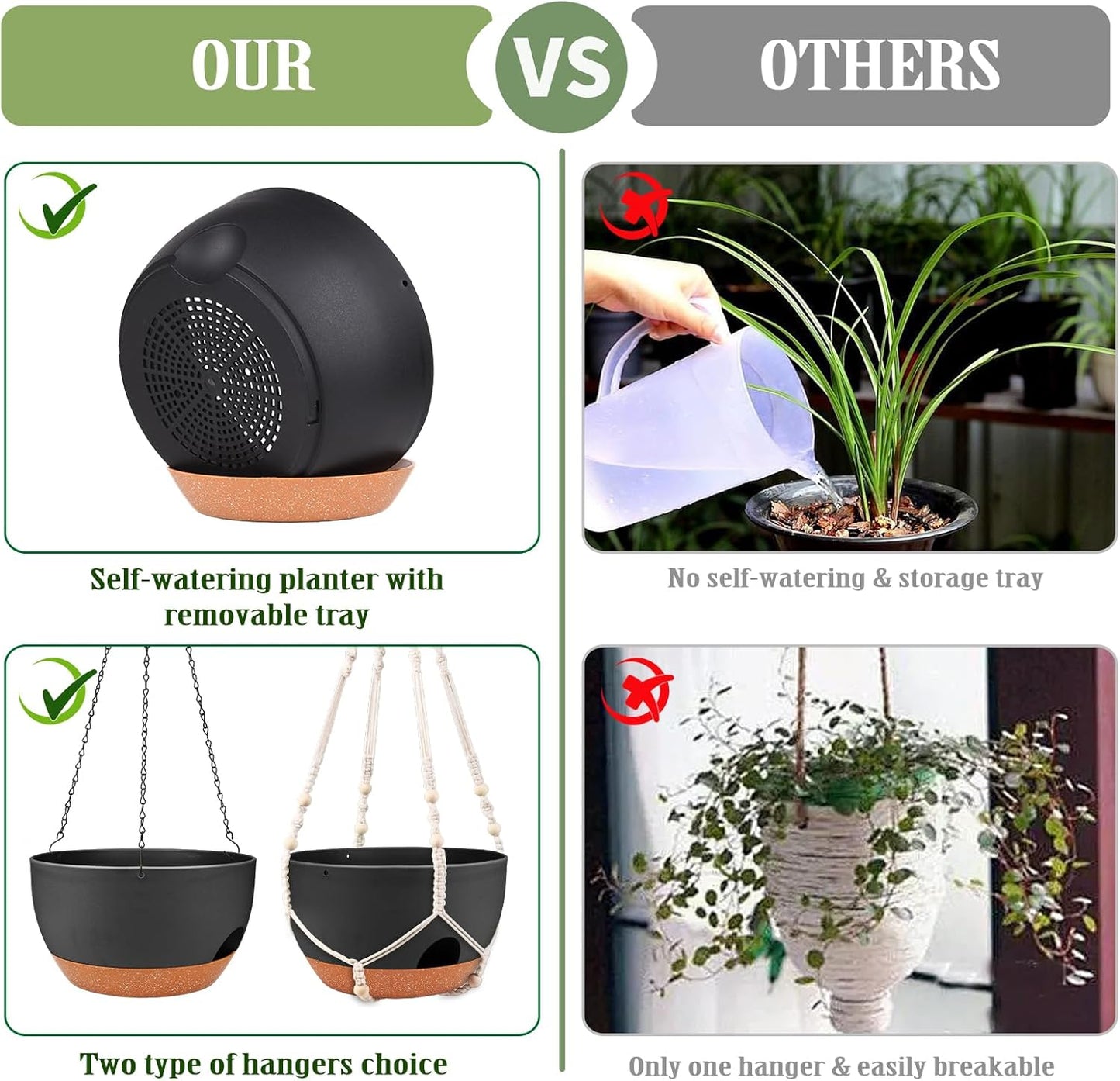 Hanging Planters for Outdoor Indoor Plants, 2 Pack 12 Inch Hanging Basket Plants Outdoor, Self