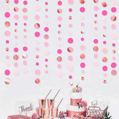 Hot Pink Rose Gold Party Decorations Circle Dots Garland Hanging Polka Dot Streamer for Girls