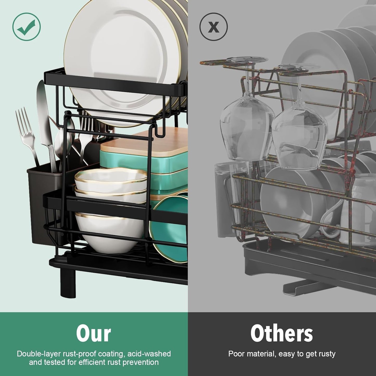 MOUKABAL Dish Drying Rack, 2 Tier Dish Rack, Large Dish Racks for Kitchen Counter, Dish Drainer