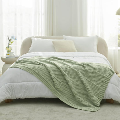 Amélie Home Chenille Knit Throw Blanket for Couch, Chevron Texture Decorative Soft Blanket for