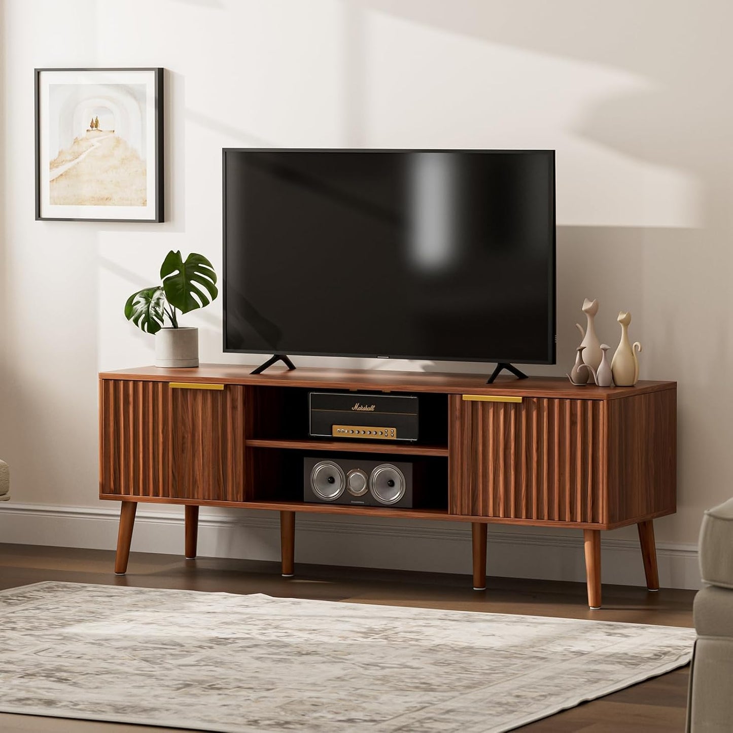 TV Stand for Living Room, Mid Century Modern Entertainment Center for 55/60/65 inch TVs, TV Console