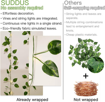 suddus Vine with Fairy Lights Battery Operated, 13.1ft 40 LED Pothos String Lights with Remote