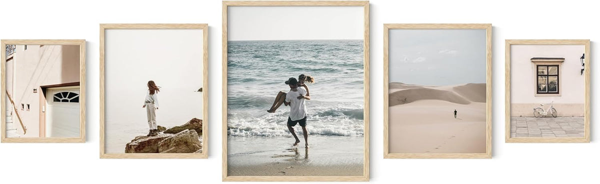 HAUS AND HUES Picture Frame Set - Set of 5 Wall Frames Collage Set, Collage Photo Frames, Natural