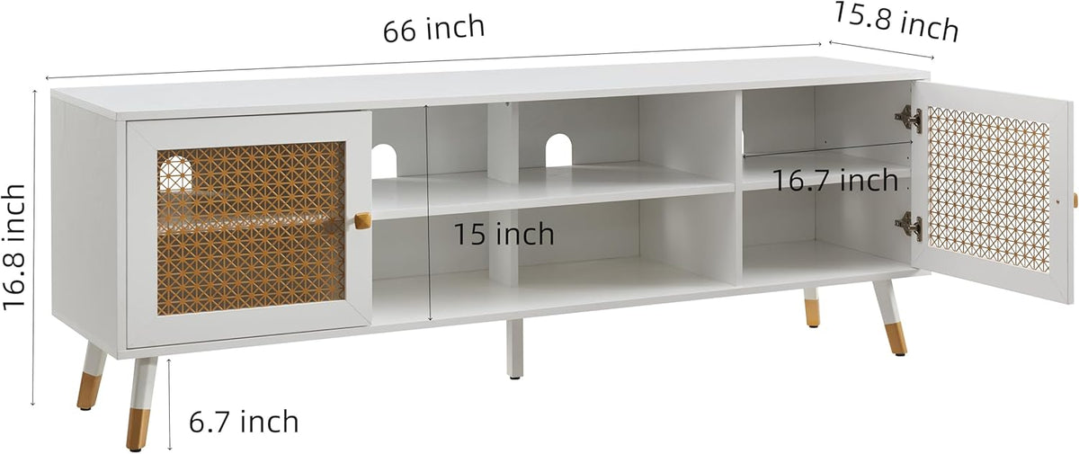 JYED Mid Century Modern TV Stand and Console for TVs Up to 75" - White Entertainment Center, 2 Gold
