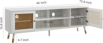 JYED Mid Century Modern TV Stand and Console for TVs Up to 75" - White Entertainment Center, 2 Gold