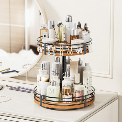 Lazy Susan Turntable Organizer Adjustable - 2 Tier Wood Rotating Spice Rack 12 Inch Lazy Susan for