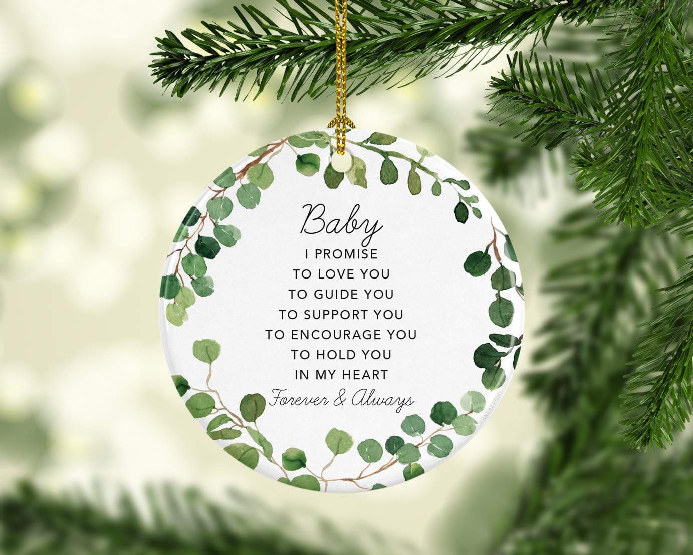 Andaz Press Round Ceramic Porcelain Christmas Tree Ornament Gift, Baby I Promise to Love You