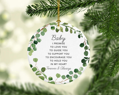 Andaz Press Round Ceramic Porcelain Christmas Tree Ornament Gift, Baby I Promise to Love You