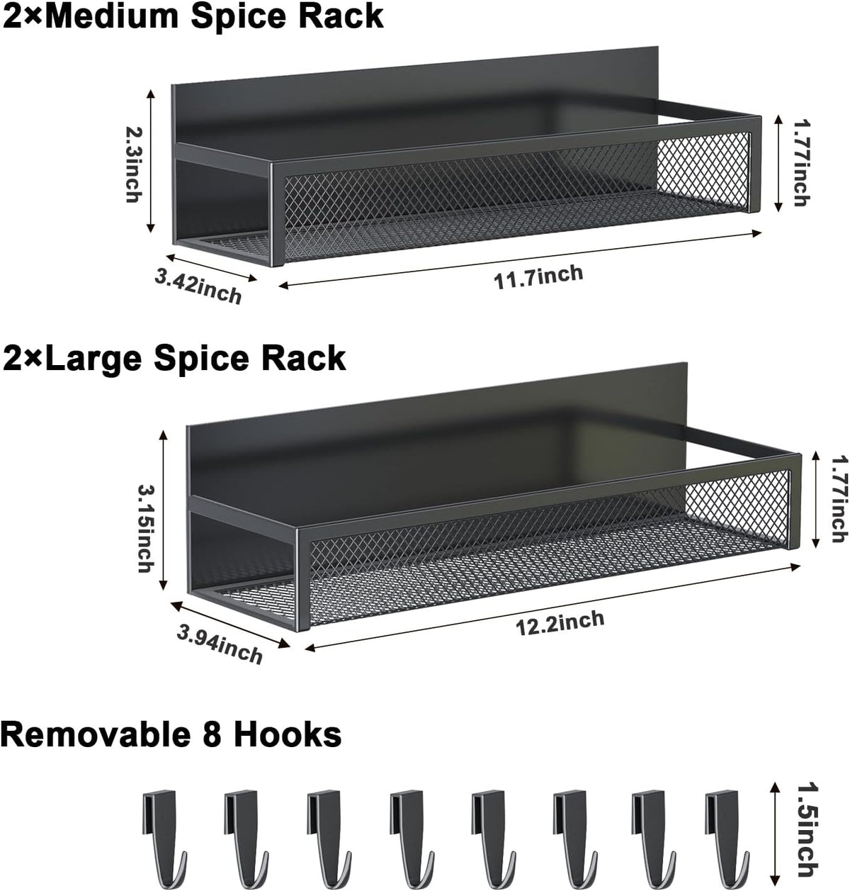 Magnetic Spice Rack for Refrigerator, 4 Pack Magnetic Shelf, Fridge Magnet Organizer with Moveable