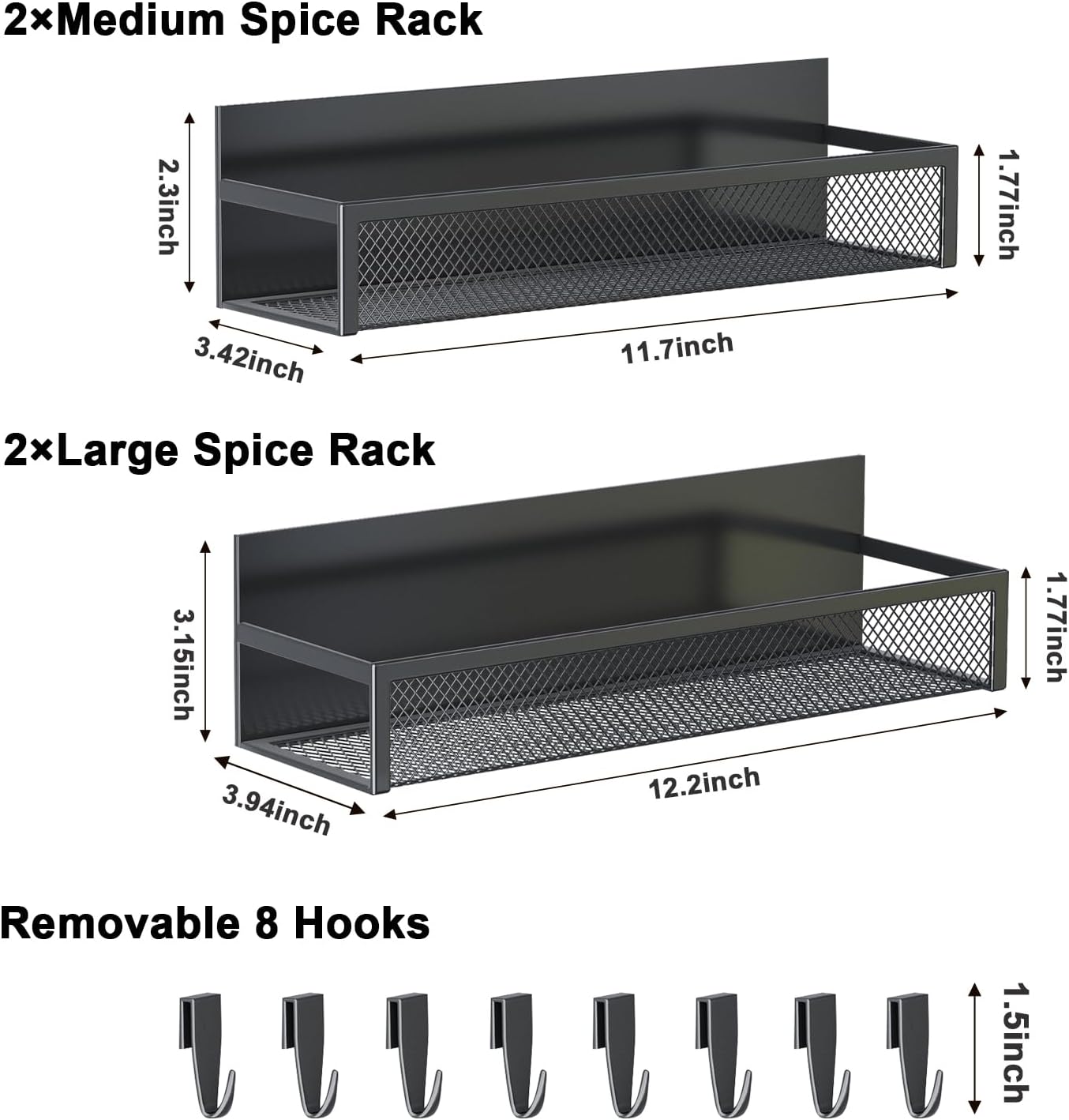 Magnetic Spice Rack for Refrigerator, 4 Pack Magnetic Shelf, Fridge Magnet Organizer with Moveable