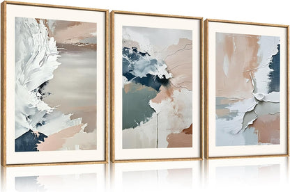 HPNIUB Large Modern Abstract Framed Canvas Wall Art Set, Minimalist Splash ink Blue Pink Pastel