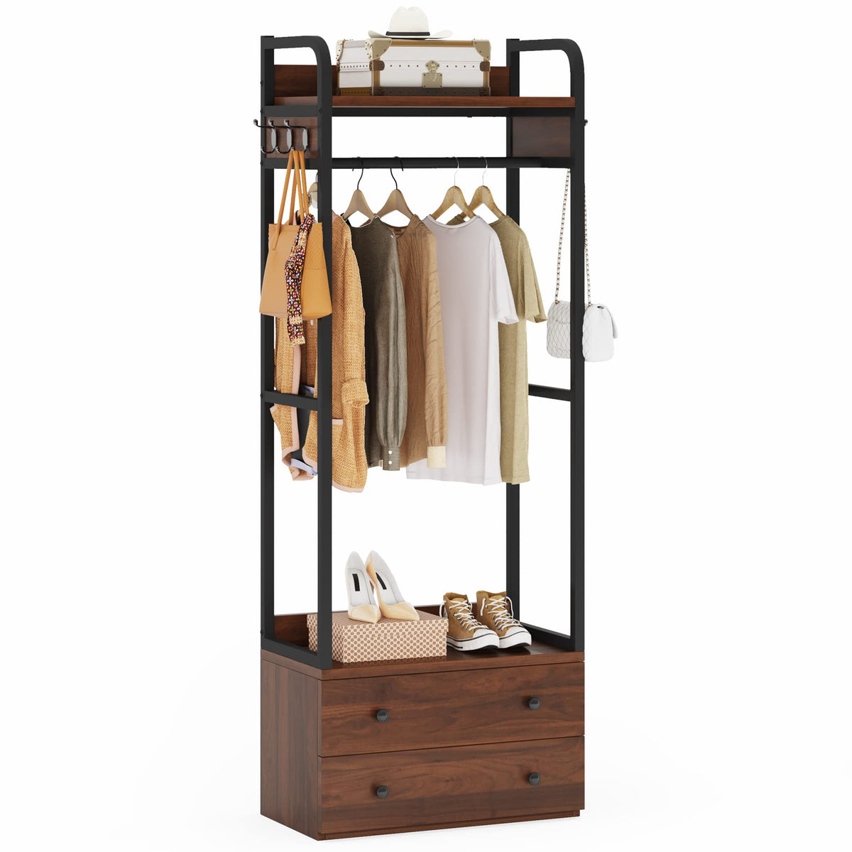 Tribesigns Freestanding Closet Organizer Small Clothes Rack Coat Rack with Drawers and Shelves