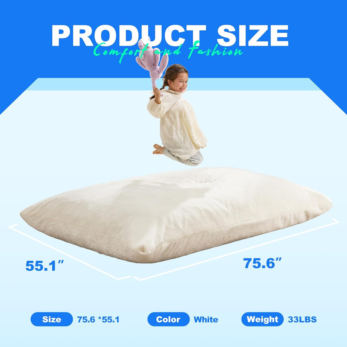 Hobestluk 3 in 1 Bean Bag Chair Giant Bean Bag Chairs for Adults with Plush Faux Fur Cover