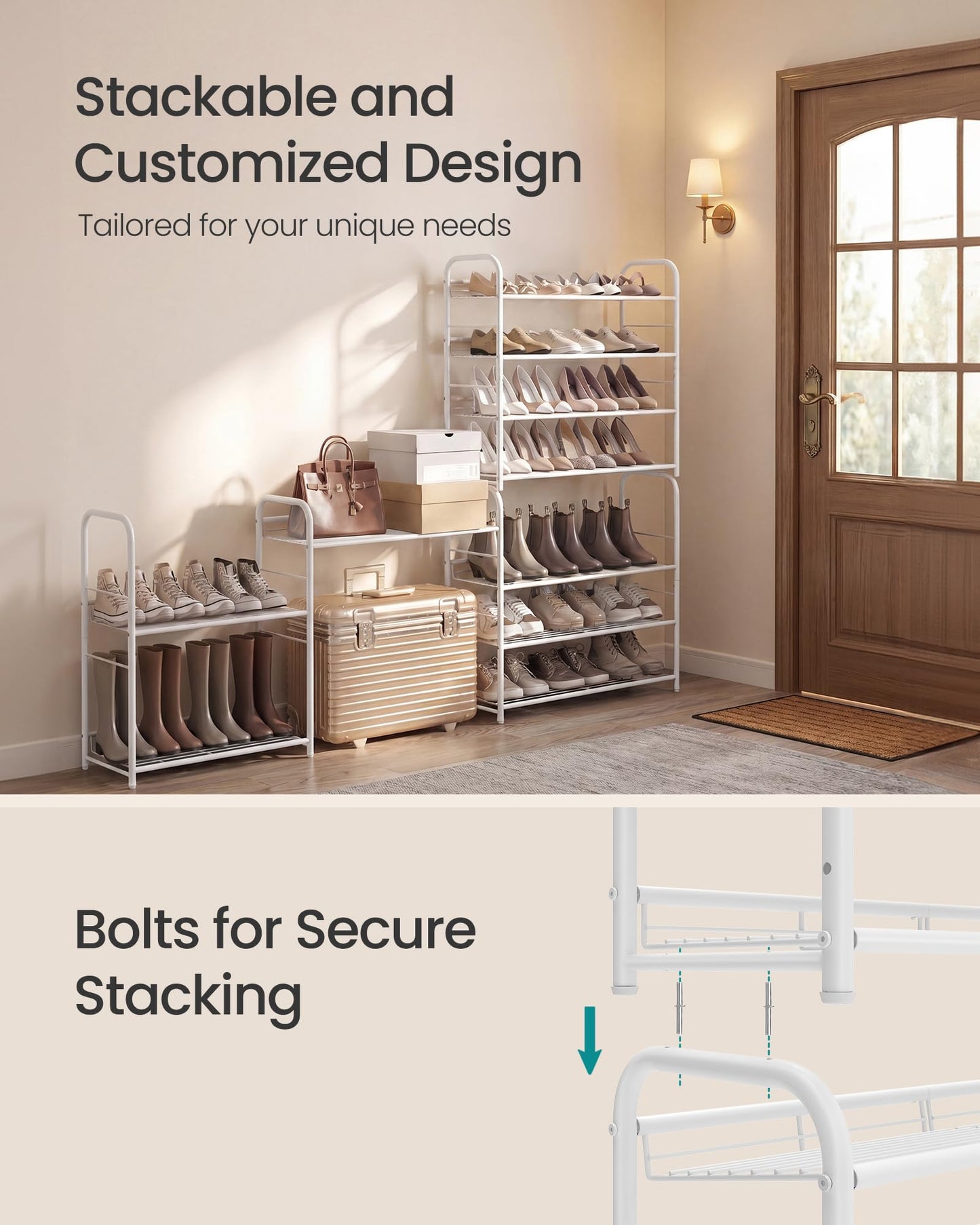 SONGMICS Stackable Shoe Rack, 4 Tier Metal Shoes Rack Storage Shelf, Holds up to 16 Pairs