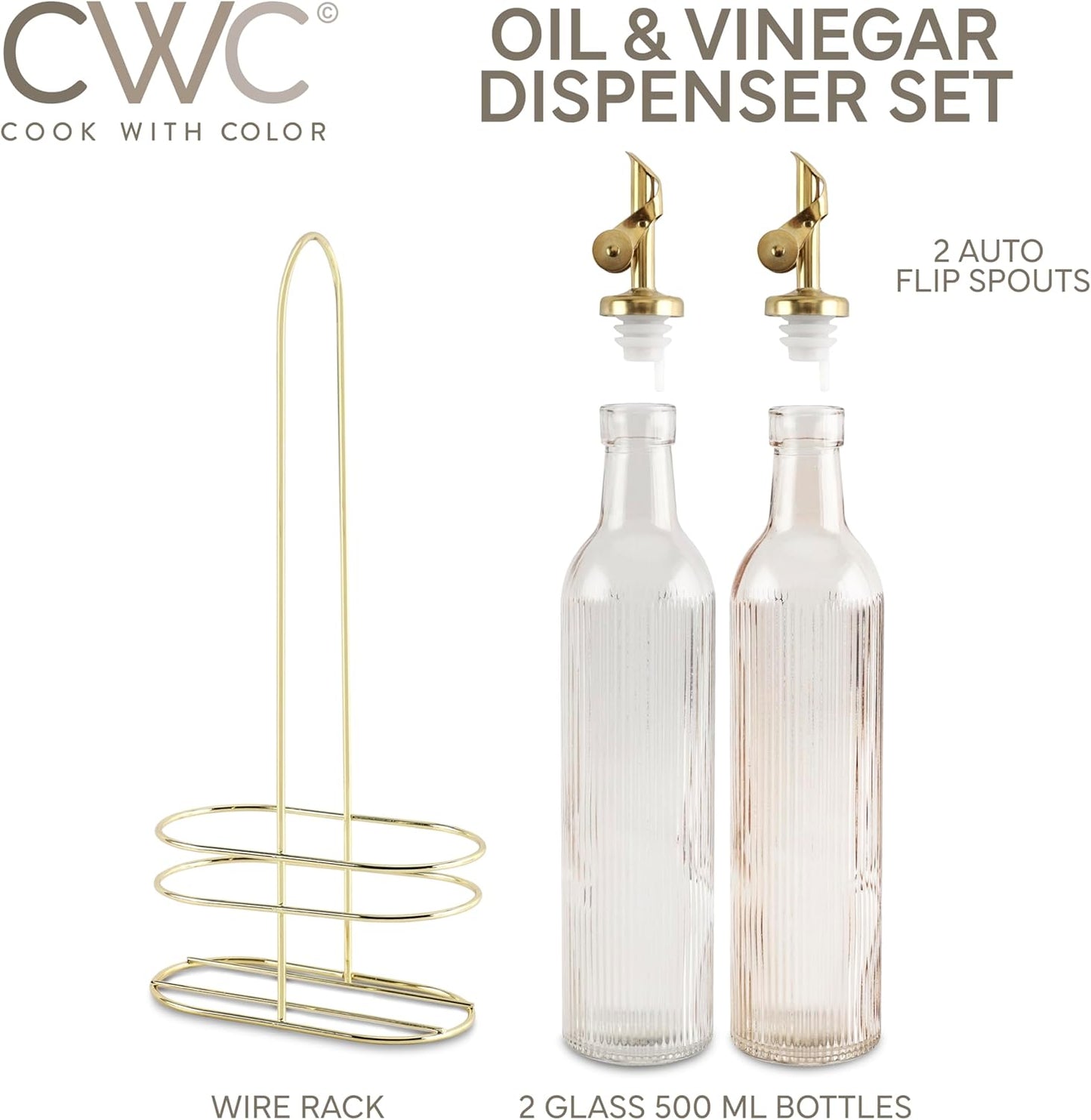 COOK WITH COLOR Glass Olive Oil Bottle Dispenser - 2 Pack- 17oz Oil and Vinegar Cruet - Olive Oil