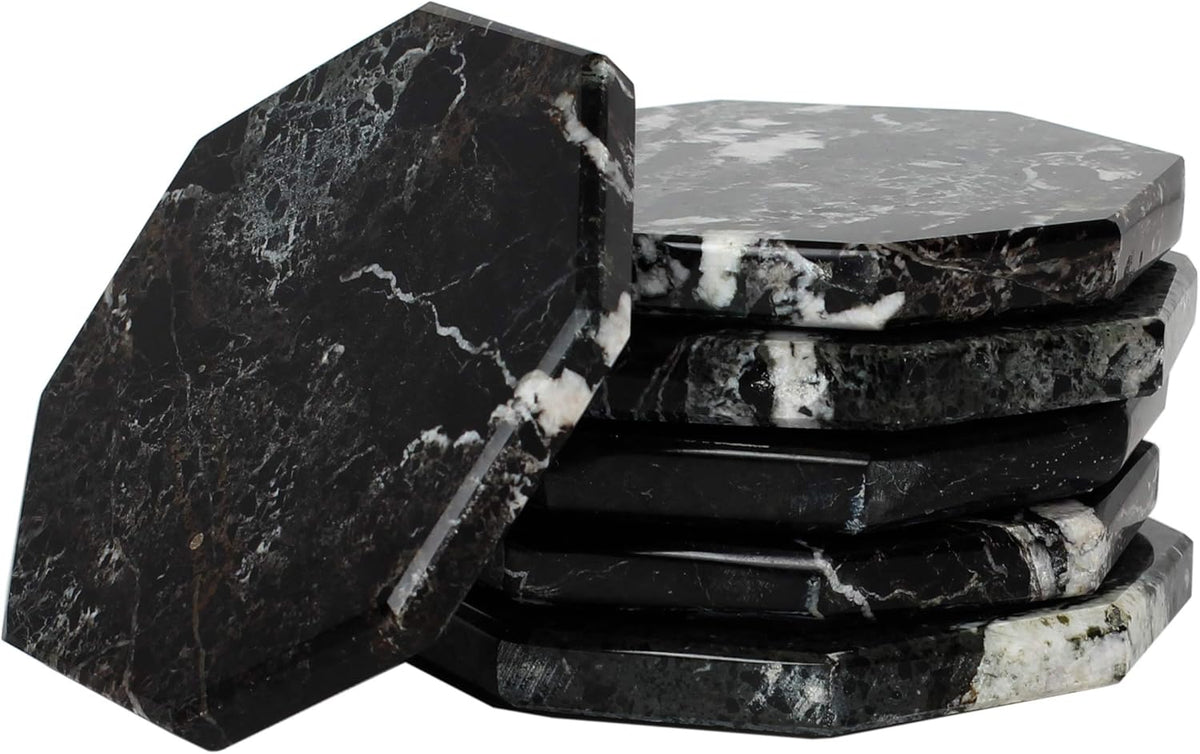Radicaln Marble Coasters Star 3.5" Inches Black Handmade Stone Drink Coasters Set of 6 for Coffee