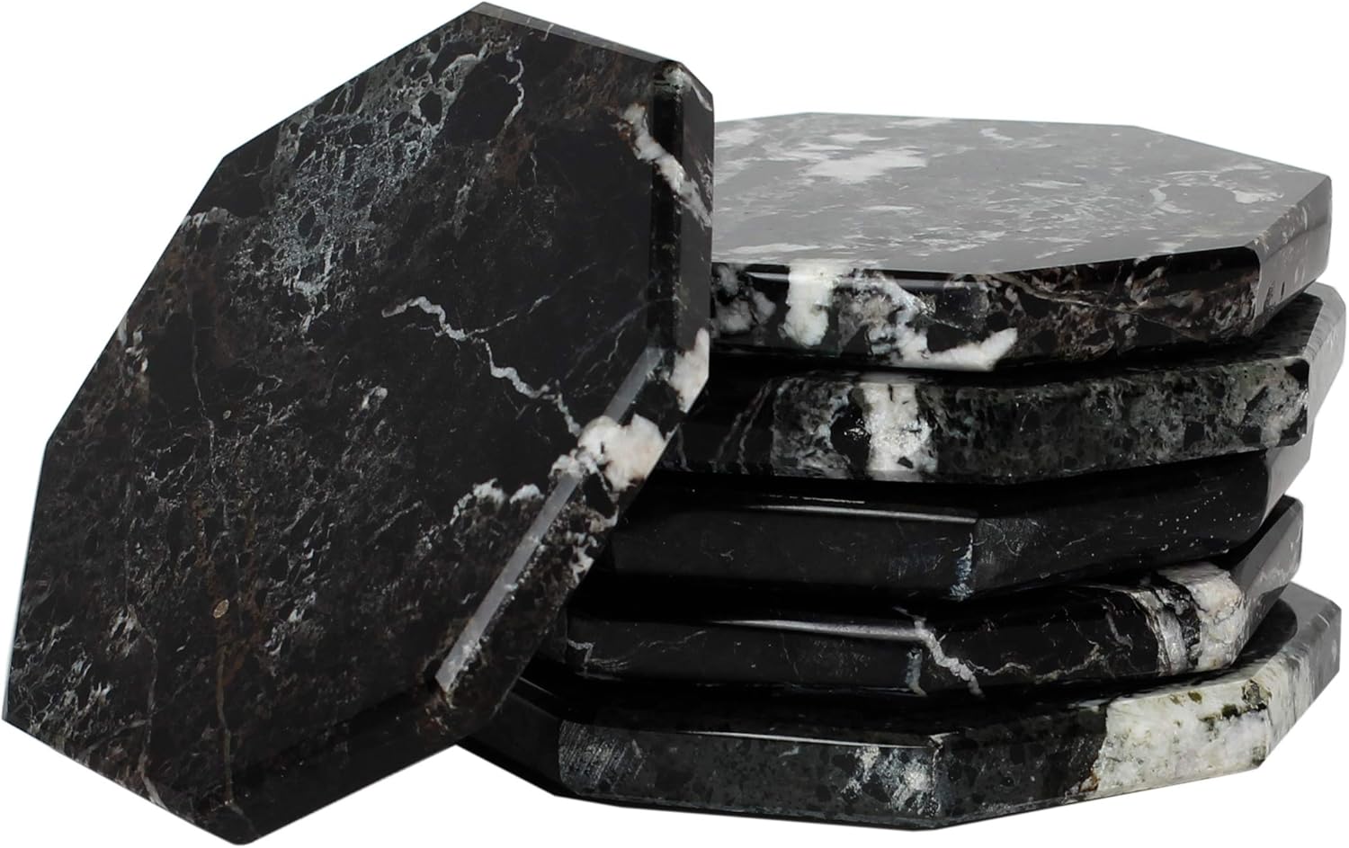 Radicaln Marble Coasters Star 3.5" Inches Black Handmade Stone Drink Coasters Set of 6 for Coffee