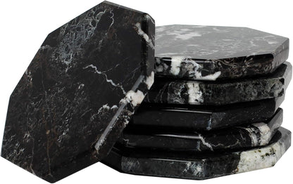 Radicaln Marble Coasters Star 3.5" Inches Black Handmade Stone Drink Coasters Set of 6 for Coffee