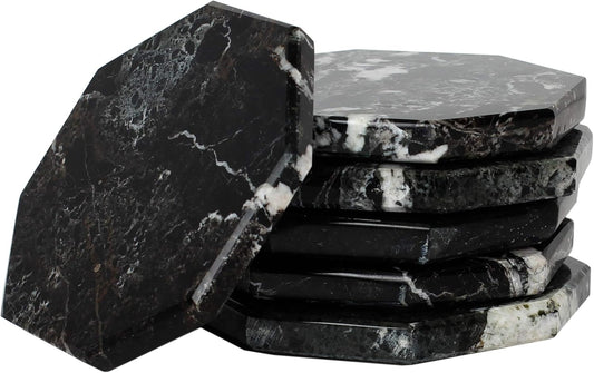 Radicaln Marble Coasters Star 3.5" Inches Black Handmade Stone Drink Coasters Set of 6 for Coffee
