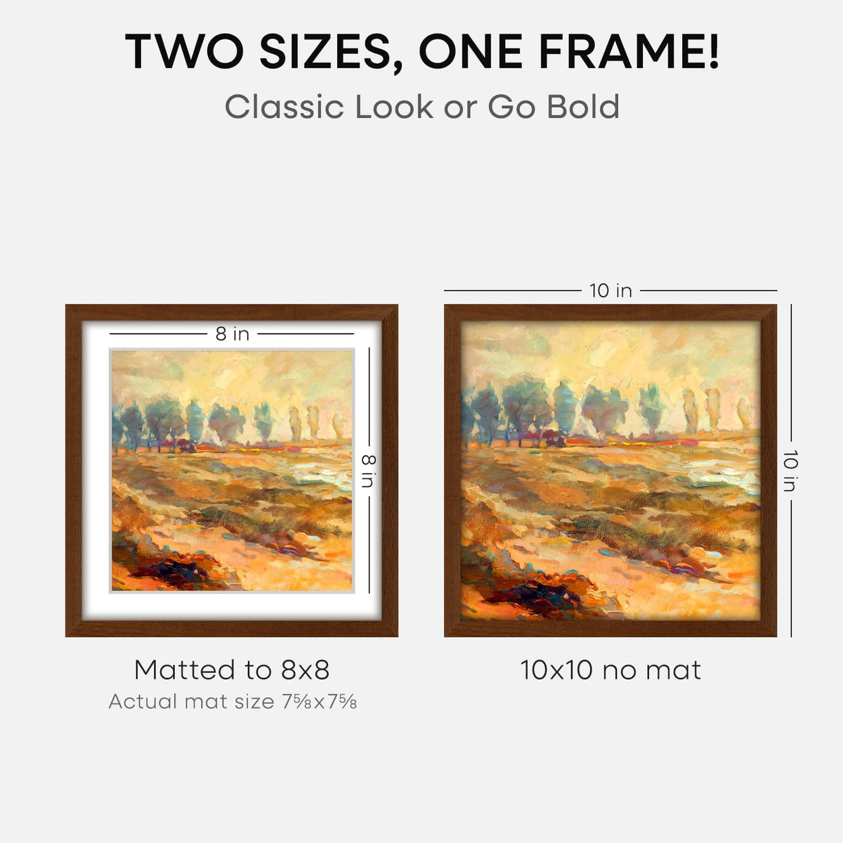 Homeforia 10x10 Picture Frame Brown, High-End Dark Oak 10 x 10 Square Brown Wood Frames with Mat 8