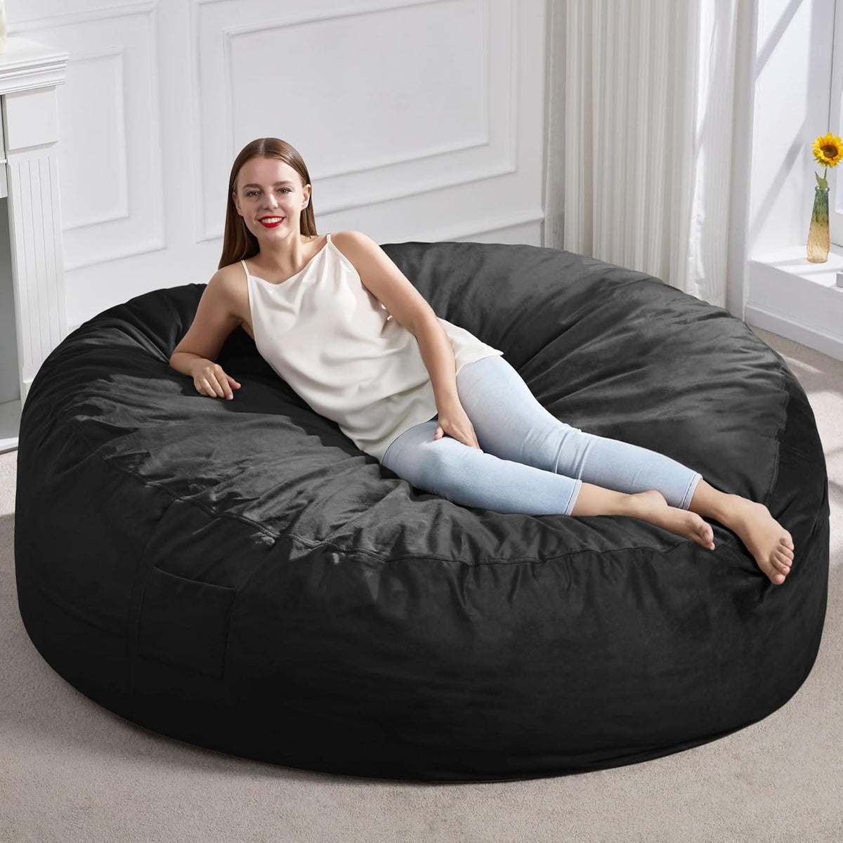 Hobestluk 6FT Bean Bag Chair Bean Bag Chairs for Adults Giant Bean Chairs with Velvet Cover, Memory