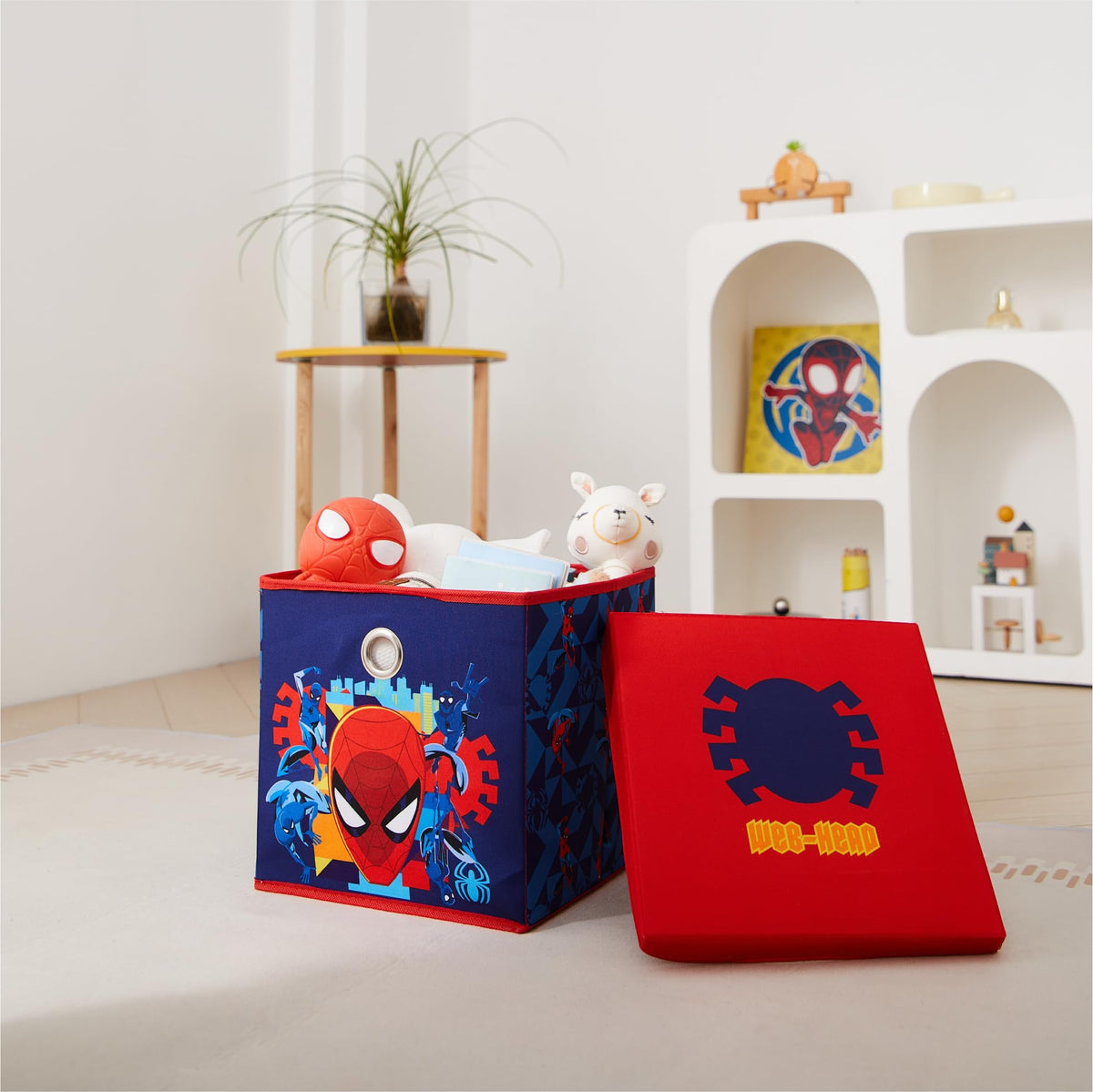 Idea Nuova Marvel Spiderman Collapsible Fabric Storage Cube,10” Organizer Bin with Lid for Bedroom