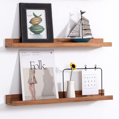 AZSKY Floating Nursery Book Shelves Light Fair Pale Walnut Rustic Picture Photo Ledge Shelves Wall