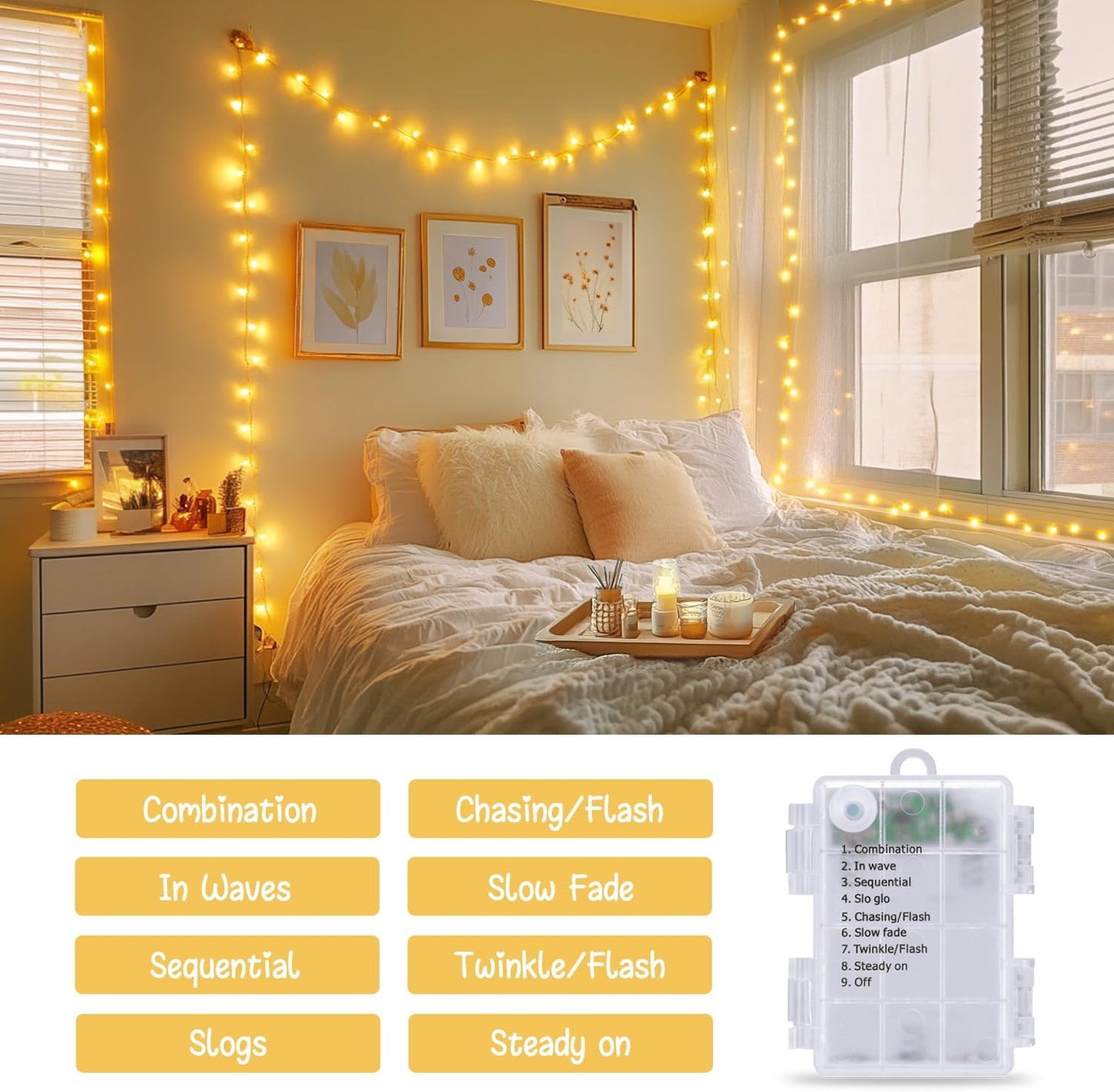 JMEXSUSS 2 Pack Battery Operated String Lights with Remote, Total 66ft 200 LED Battery Christmas