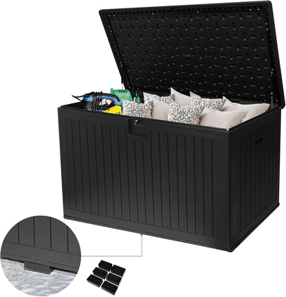 320 Gallon Outdoor Storage Box Waterproof, Extra Large Plastic Outside Deck Box Weatherproof, Resin