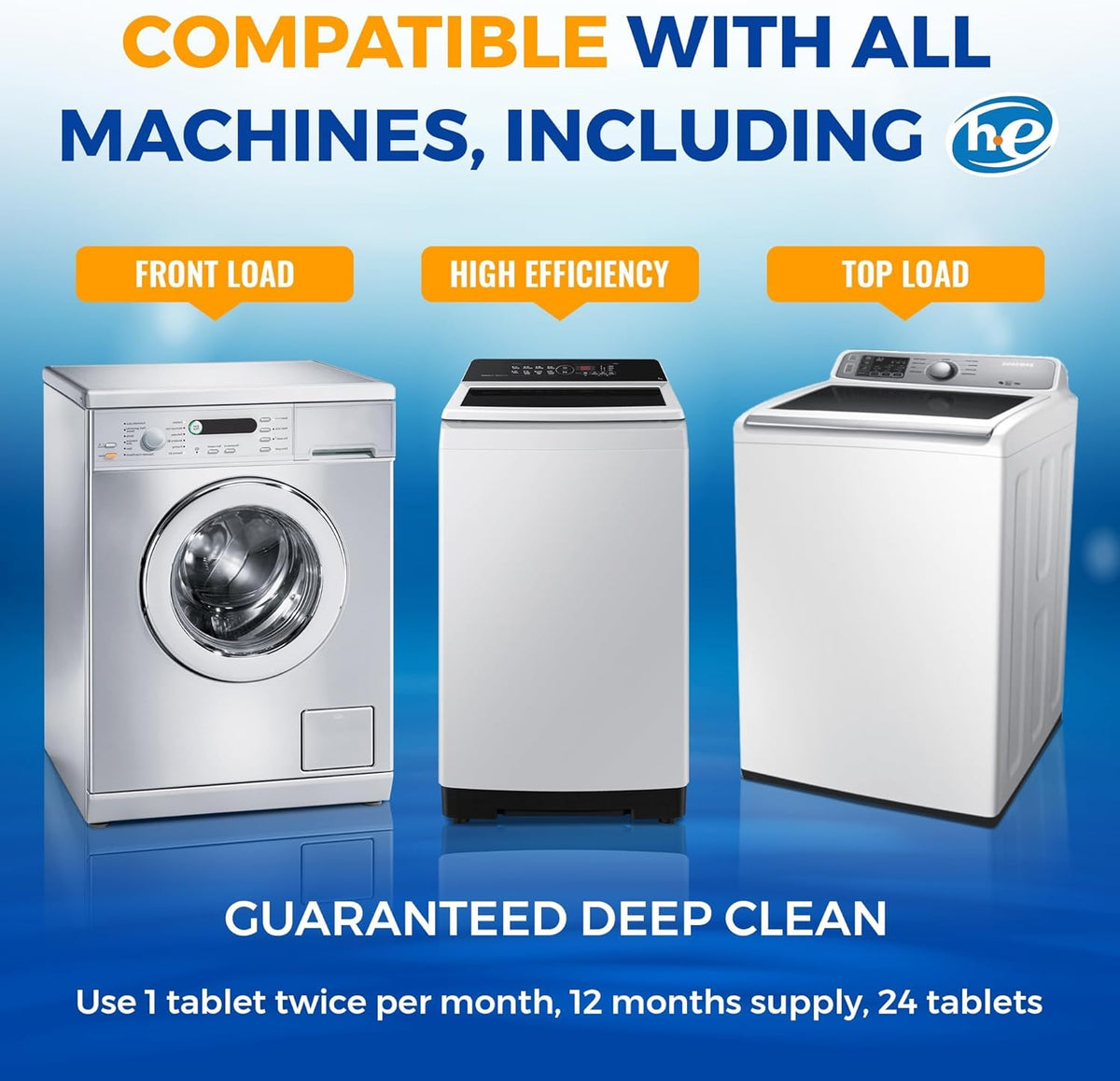 Washing Machine Cleaner Tablets 24 pack Powerful Descaler -Deep Cleaning for HE Front Loader & Top