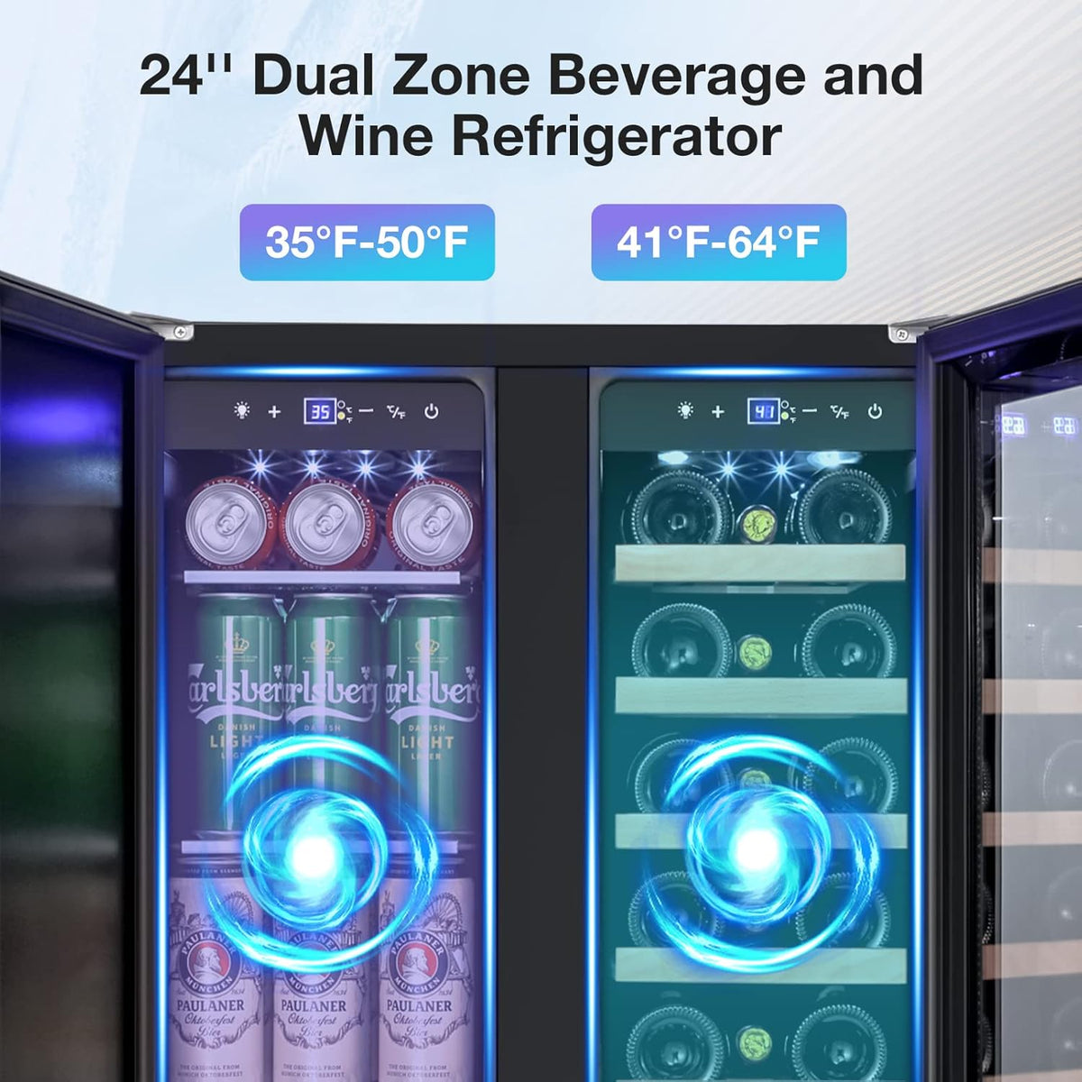 Tylza Wine and Beverage Refrigerator, 24 inch Dual Zone Wine Beverage Cooler Built-in and